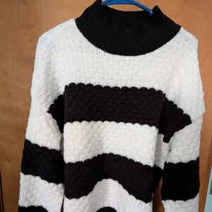 Nine West Black and White Striped Turtleneck Sweater